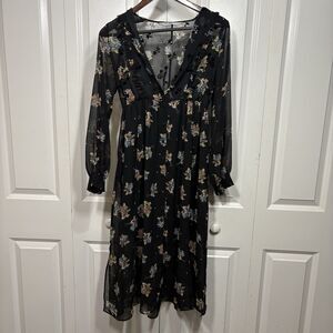 Zara Basic Floral Dress Women S Sheer Boho Whimsigoth Midi Cottagecore Fall